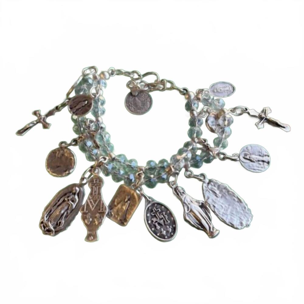 NEW LOVE AND HONOR JESUS women's sacred charm double strand bracelet in white